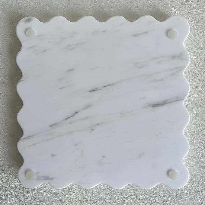 Vintage Natural Marble Tray Small Ornaments Scalloped Tray Handmade Storage Dish for Counter, Vanity, Dresser, Nightstand and Desk (Volakas White)