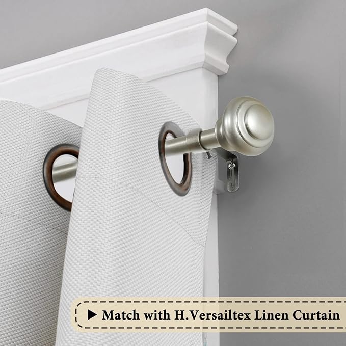 H.VERSAILTEX Window Curtain Rods for Windows 28 to 48 Inches Adjustable Decorative 3/4 Inch Diameter Single Window Curtain Rod Set with Classic Finials, Nickel