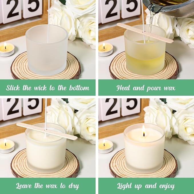 4oz Candle Jars 12 Pack- Frosted Bulk Small Glass Candle Jars with Bamboo Lids, with Stickers and Labels, Empty Candle Vessel for Making Candles Containers - Dishwasher Safe
