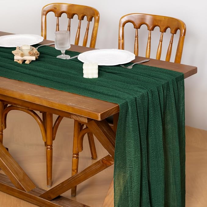 Socomi Emerald Green Valentine's Day Cheesecloth Table Runner Gauze 120 Inch Rustic Boho Cheese Cloth Runner for Wedding Party Baby Bridal Shower Centerpiece Decoration Holiday Home Decorations