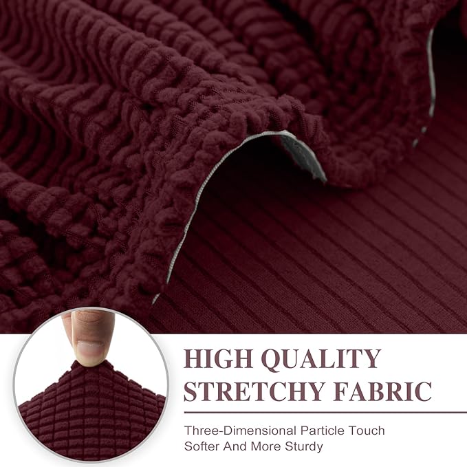 Couch Cushion Covers for Sectional Sofa L Shape Washable Separate Seat Chaise Couch Cover Stretch Sofa Slipcovers with 2 Pcs Pillowcases(2 Seater + 1 Chaise, Burgundy)