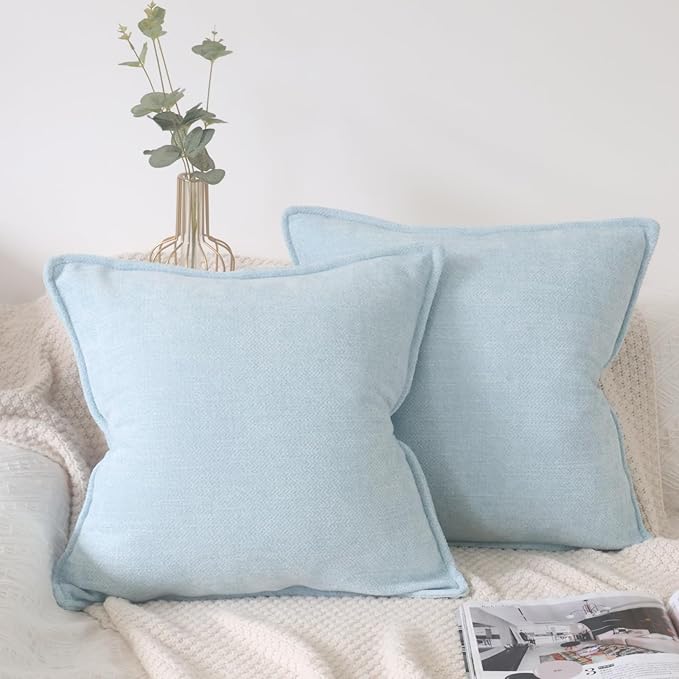 OYIMUA Light Blue 16x16 Chenille Throw Pillow Covers Set of 2 | Farmhouse Decorative Pillowcases for Couch & Bed | Soft Luxury Accent Pillows for Living Room
