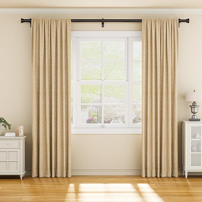 YaFex Curtain Rods 2 Pack 32-118 Inch, Heavy Duty 1 Inch Curtain Rod, Black Long Adjustable Window Treatment Rods,Modern Design, Easy Installation