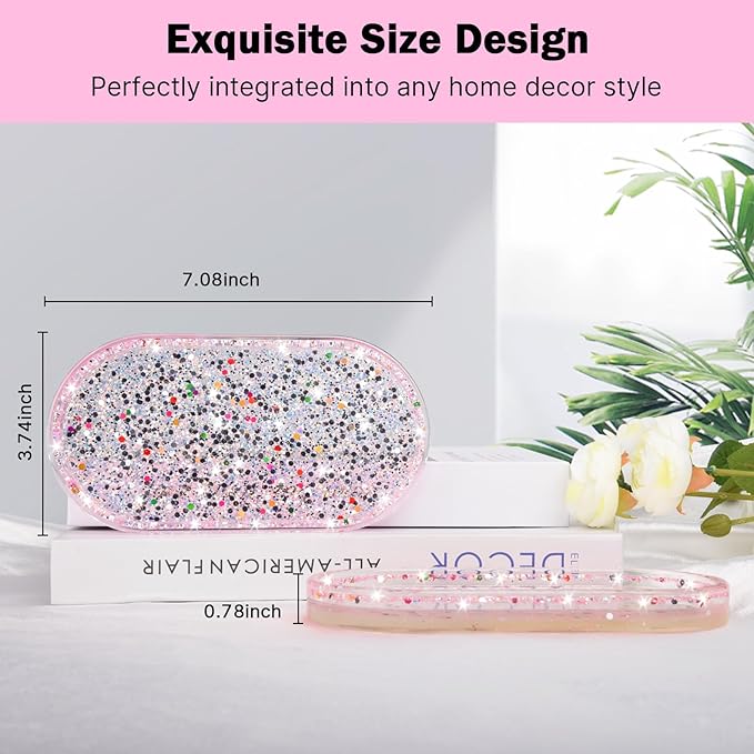 Jewelry Tray Ring Dish: Resin Trinket Dish with Flash Art - Key Tray - Jewelry Plate Holder for Cute Vanity Decor (1, Pink Flash)