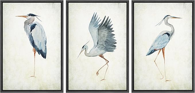 MUDECOR Framed Canvas Print Wall Art Heron Bird Wild Animal Prints Minimalist Modern Art Boho Relax Cozy Decor for Bedroom - 16"x24"x3 Black