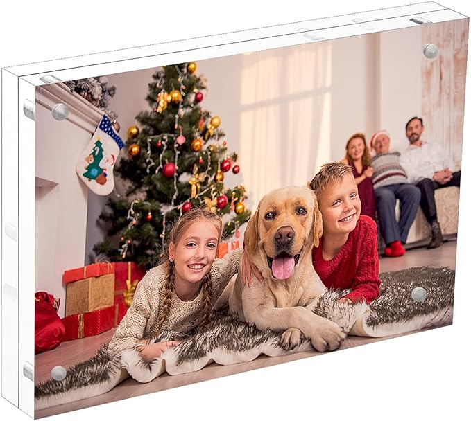 NIUBEE 4x6 Acrylic Picture Frame, Photo Frame 20% Thicker Block,Clear Frameless Acrylic Frames Double Sided,Magnetic frames for Desktop Display