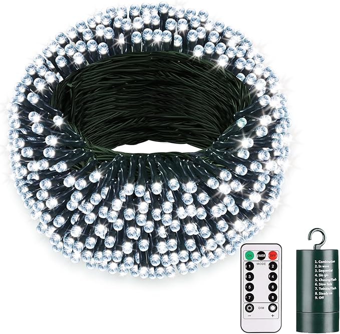 Battery Christmas Lights with Remote, 66ft 200LED Fairy Lights Battery Operated with Timer 8 Modes Waterproof for Outdoor Party Holiday Xmas Christmas Trees Decoration (Cool White)