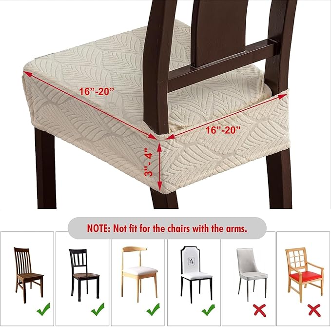 Removable and Washable Seat Covers for Dining Room Chairs Set of 2 - Waterproof Stretch Chair Seat Slipcovers, No Back Covers