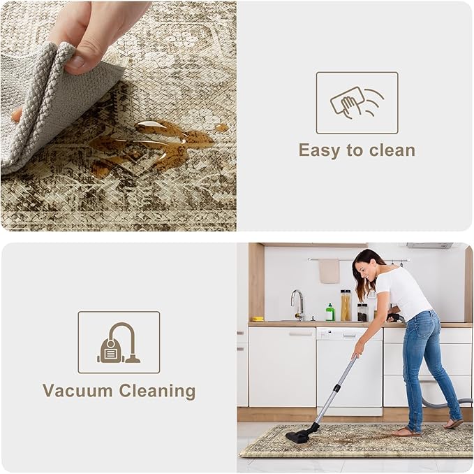 KIMODE Anti Fatigue Kitchen Mats, Boho Distressed Kitchen Floor Mats 20"x59"+20"x32", Non Slip Waterproof Kitchen Rugs, Padded Comfort Standing Mats for Laundry Office Sink Desk Brown