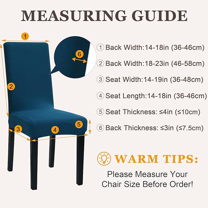 Sufdari Dining Chair Covers,Kitchen Chair Cover,Parsons Chair Slipcover,Spandex Chair Protectors for Dining Room Stretch Chairs Cover Set of 6 -Teal Blue