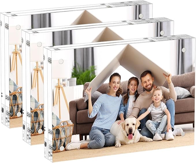 AITEE 5x7 Acrylic Picture Frames 3 Pack, 20% Thicker Block, Clear Picture Frames Freestanding Double Sided Magnetic Acrylic Lucite Frameless Transparent Square Frame Gift for Desktop Display