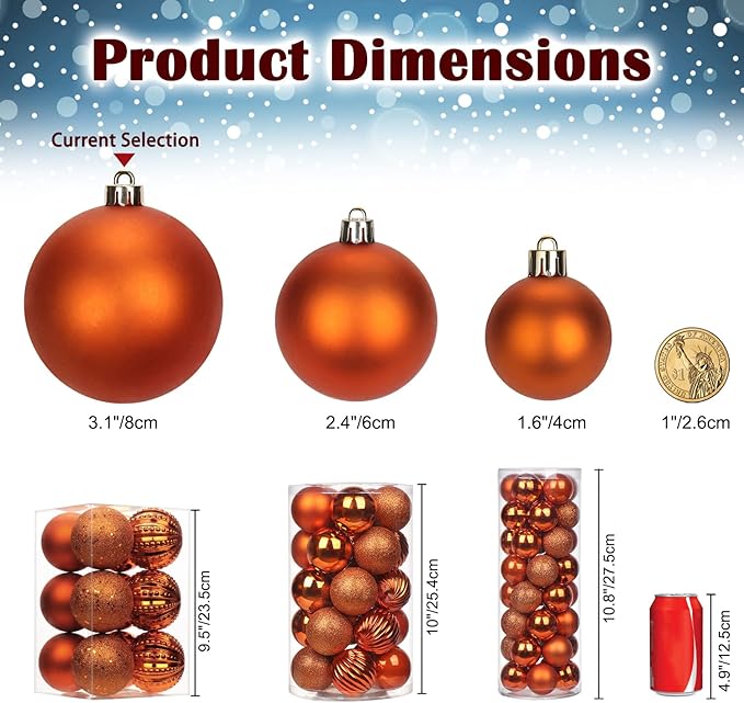 3.15" Orange Christmas Balls Ornaments 12 Pcs Shatterproof Christmas Ornaments Set Halloween Balls Ornaments Large Orange Ornament for Xmas Tree Holiday Party