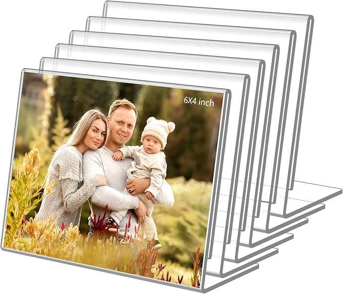 6 Pack 6"x4" Clear Acrylic Self Standing Photo Frames，Picture Frame Stand Perfect for Showcasing Memories Desktop Display for Home or Office Décor，Horizontal