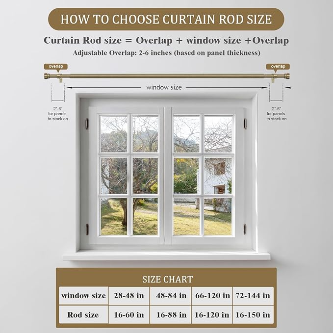 Oneach Heavy Duty Curtain Rods for Windows 66 to 120 Inch, 1 Inch Antique Bronze Curtain Rod, Adjustable Length Rod with Metal Finials, Modern Decor for Bedroom Kitchen Living Room(16 to 120 Inch)