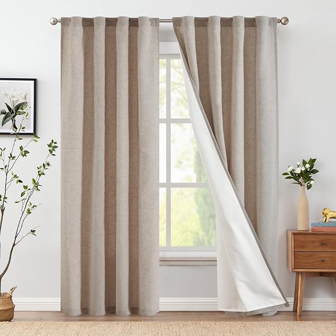 jinchan Taupe Linen Blend Curtains for Living Room 84 Inch Length 2 Panels Curtains for Sliding Glass Doors, 50 Inch Wide Farmhouse Drapes with Rod Pocket Back Tab(50W x 84L, Taupe)