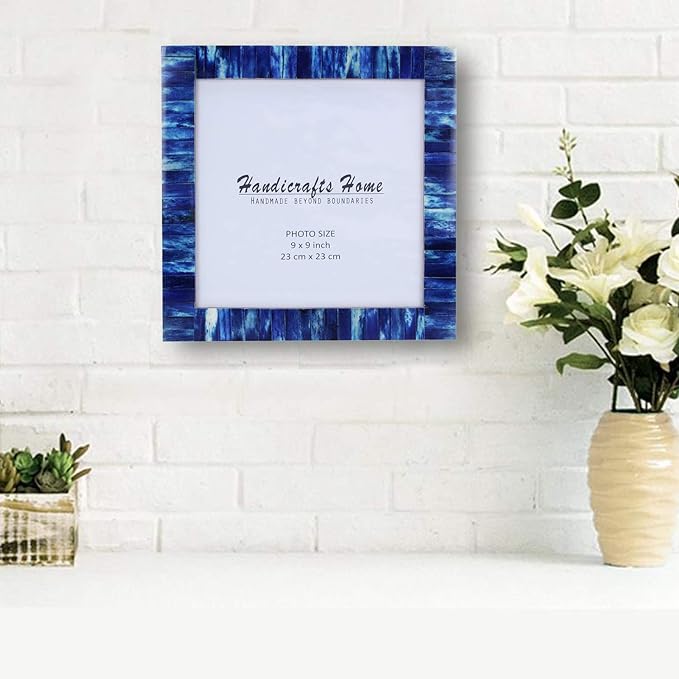 Handicrafts Home 9x9 Blue Picture Frame - Bone Inlay Classic Collection Wall Mount Decorative Picture Frame for Posters, Photos, Diplomas, Certificates, Art Work - Handmade Vintage Home Decor Gift