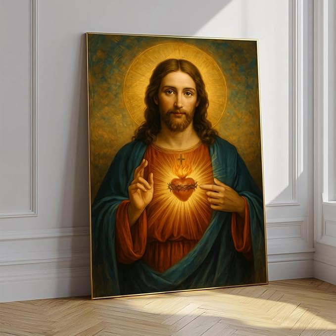 Eysintum Sacred Heart of Jesus Wall Art Christian Canvas Print Religious Home Decor Catholic Picture for Bedroom Living Room Prayer Room Ready to Hang 24x36in