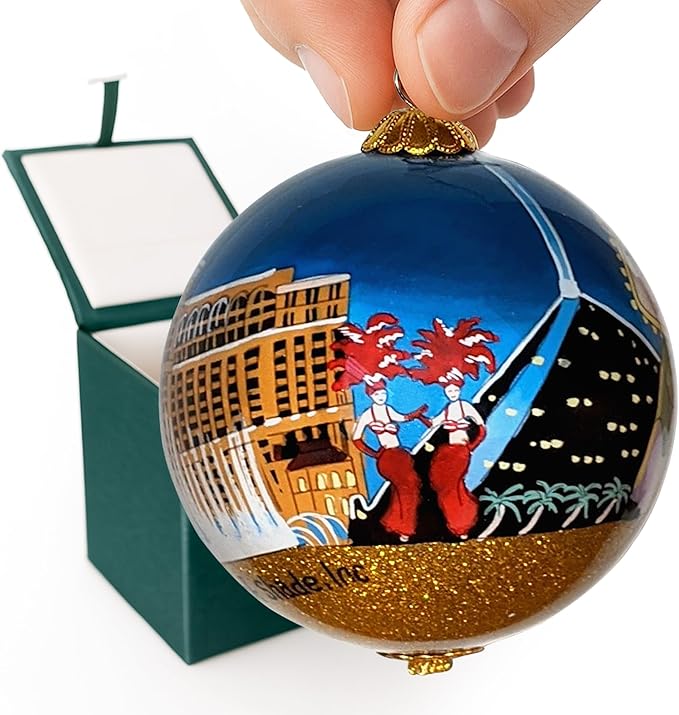 Las Vegas Christmas Ornament Hand Painted from Inside with Gift Box