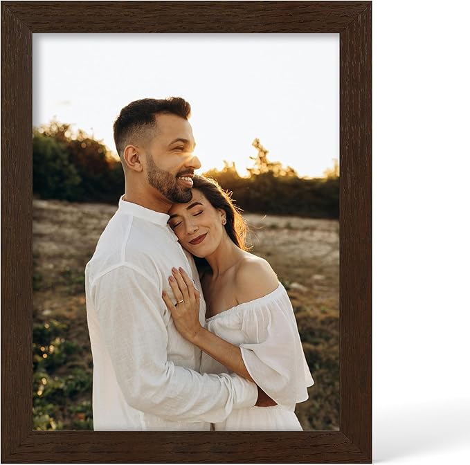 8.5x11 Picture Frame - 8.5 x 11 Photo Frame Made of Solid Oak Wood and Real Glass,Display Picture 2 Opening 5x7 with Mat or 8.5x11 Without Mat for Wall & Tabletop(Color Walnut)