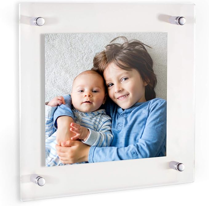 ArtToFrames Floating Acrylic Frame for Pictures Up to 9x9 inches (Full Frame is 13x13) with Chrome Standoff Wall Mount Hardware, Acrylic-109-9x9-69