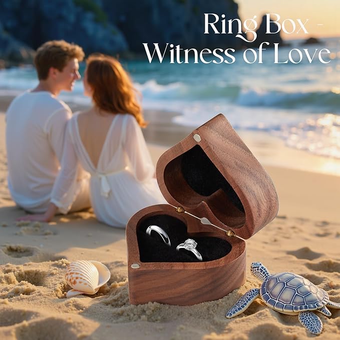Ocean Resin Heart Engagement Ring Box, Personalized Walnut Wooden Ring Box, Birthday Gifts for Women, Ring Display box for Proposal, Wedding, Anniversary, Valentine's Day, Christmas Gifts