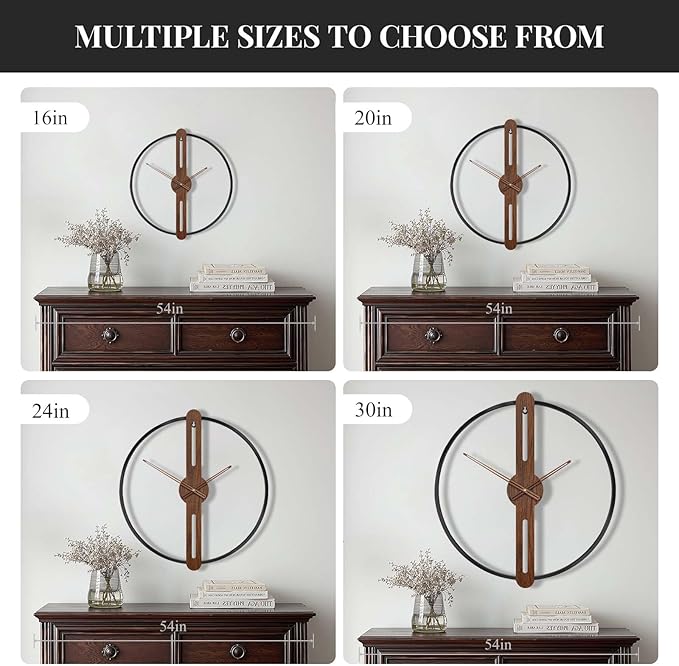 Cuspin 20 Inch Wall Clock Battery Operated for Living Room Decor, Modern Minimalist Wood Wall Clock Silent Non Ticking Metal Frame Decorative Clock for Office, Bedroom, Kitchen