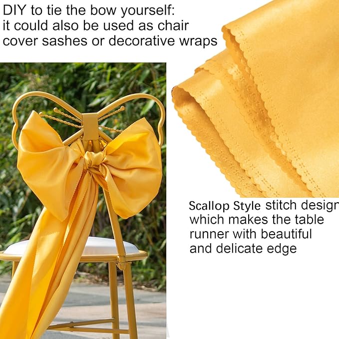 15 Pack Gold Table Runners, Satin Table Runner 12x108 Inches Long, Silk and Smooth Fabric Table Runner for Wedding, Parties, Banquets, Christmas Events Decoration