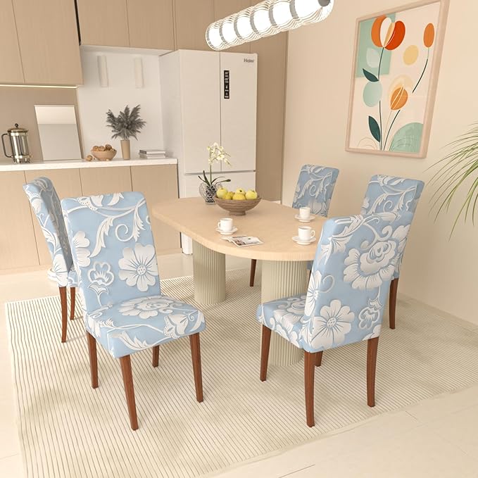 Stretch Dining Chair Covers Set of 4,Floral Print Chair Covers,Soft Removable Washable,Pet Friendly Furniture Protector,Universal Chair Slipcovers for Home, Kitchen,Ceremony Dining Room Seat