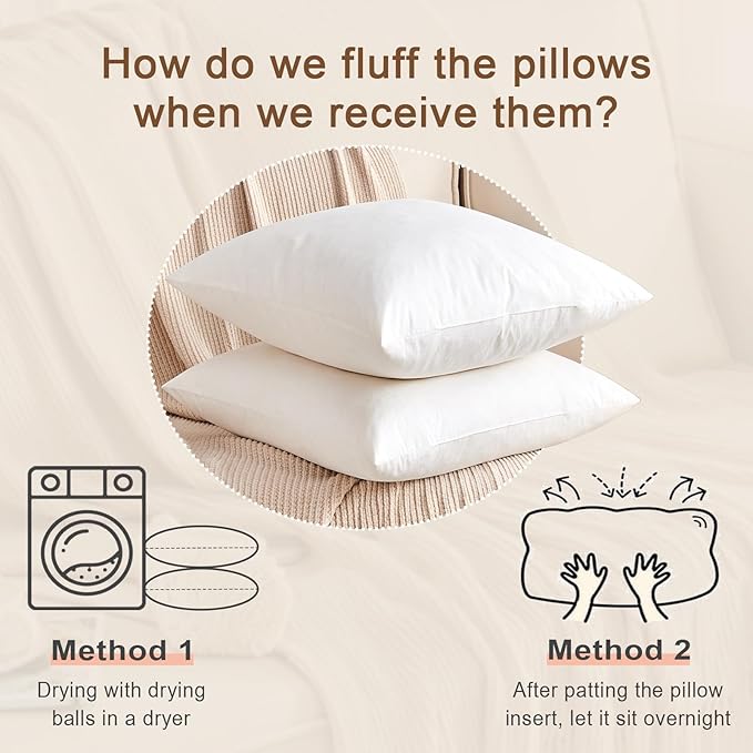 Organic Feather Down Throw Pillow Inserts (26x26 Inch, Set of 2) - 100% Cotton Shell, Filling of Feathers & Memory Foam, Euro Square Decorative Pillow Form Core for Couch, Sofa, and Bed