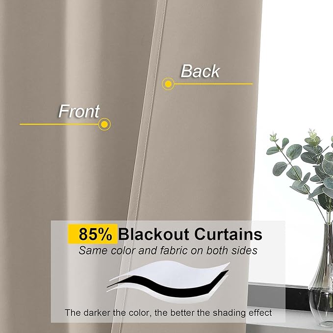Stone Blackout Curtains for Bedroom Living Room 96 Inches Long 2 Panels, Soft Solid Room Darkening Thermal Insulated Window Treatments, Rod Pocket Curtain, 50" Wx96 L