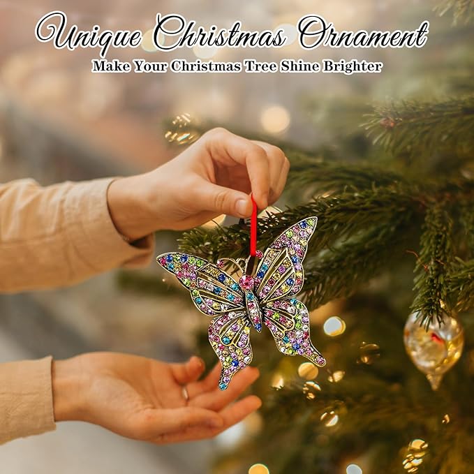 WhatSign Butterfly Gift for Women - Colorful Christmas Ornaments Metal Beauty Girly Monarch Ornament for Christmas Tree Decorations Unique Keepsake Gifts for Girls Kids Sister