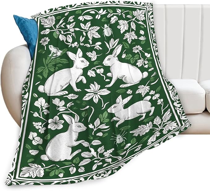 Tijuboni Rabbit Throw Blanket - Botanical Hare Insect - Bunny Gifts for Girls Women Boys Men Kids Adults Soft Flannel Fleece Blanket for Couch Sofa Bed Home Decor 50"x60"