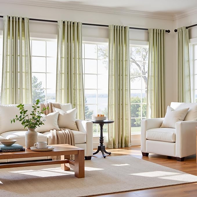 jinchan Linen Blend Curtains 84 inch Length 2 Panels for Bedroom Living Room, Light Filtering 50 inch Wide Farmhouse Drapes with Rod Pocket Back Tab(50W x 84L, Sage Green)