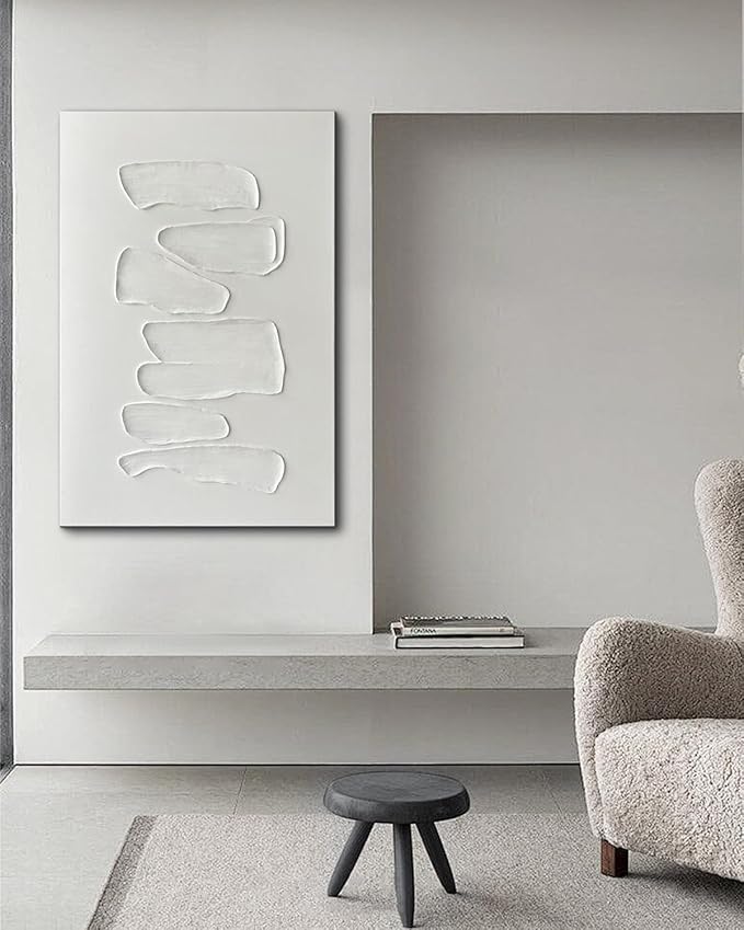 Creespi White Textured Wall Art - Hand Painted Minimalist Oil Painting On Canvas 24x36 inch,Modern Abstract Art Painting for Wall Décor