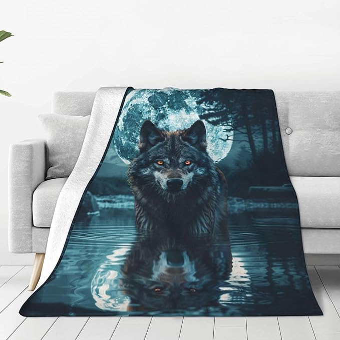 Wolf Moon Decor Blanket - Super Cozy Plush Lightweight Soft Flannel Fleece Cool Blanket Gifts for Wolf Lovers, Girls, Boys, Kids, Women, Men - Sofa, Bed, Couch - 40"X50"
