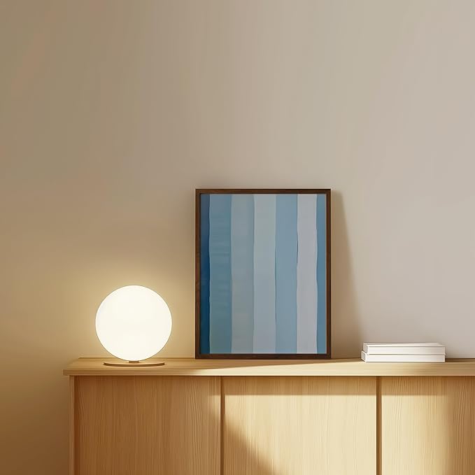 HAUS AND HUES Modern Abstract Wall Art - Blue and Green Living Room Art, Modern Artwork for Walls, Minimalist Picture for Living Room(Painted Stripes, Walnut Frame, 11x14)