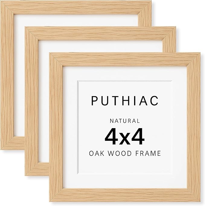 4x4 Oak Wood Picture Frame - 4"x4" Photo Frame, 4x4 Picture Frame Wood, Natural Solid Wooden Picture Frames for Wall Art Photo and Prints(3 Pack, Beige)