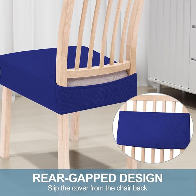 Smiry Stretch Jacquard Seat Covers for Dining Room Chairs Set of 6, Removable Washable Chair Seat Protector Slipcovers, No Rear Covers, Royal Blue