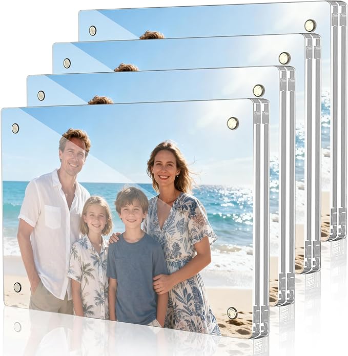 4x6 Acrylic Picture Frame 4 Pack Clear Magnetic Photo Frames Double Sided Free Standing Desktop Display