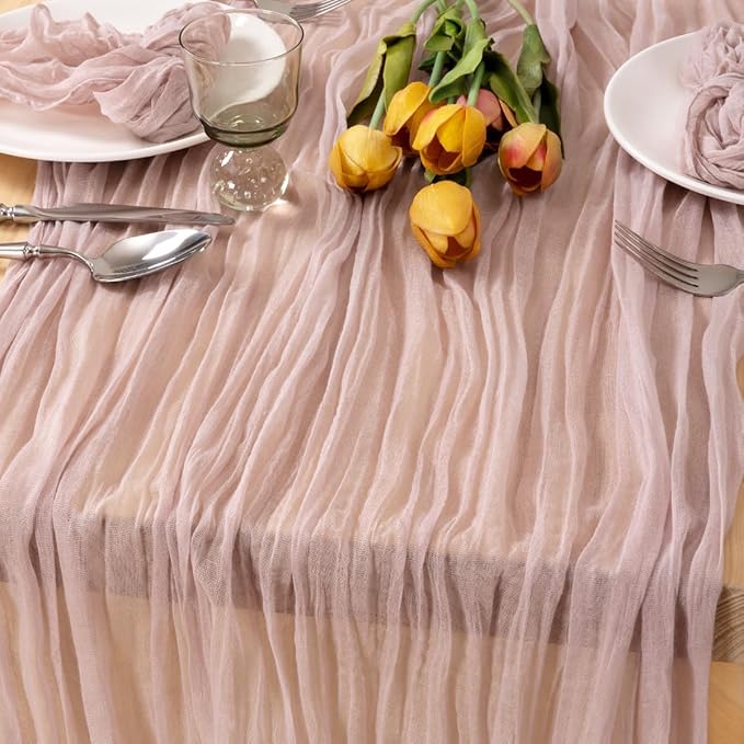 MLMC 3 Pack Pink Valentines Table Runner Dusty Pink Cheesecloth Table Runner 10ft Rustic Gauze Cheese Cloth Centerpiece Decor 35x120 Inches for Wedding Bridal Baby Shower Birthday Party Decor