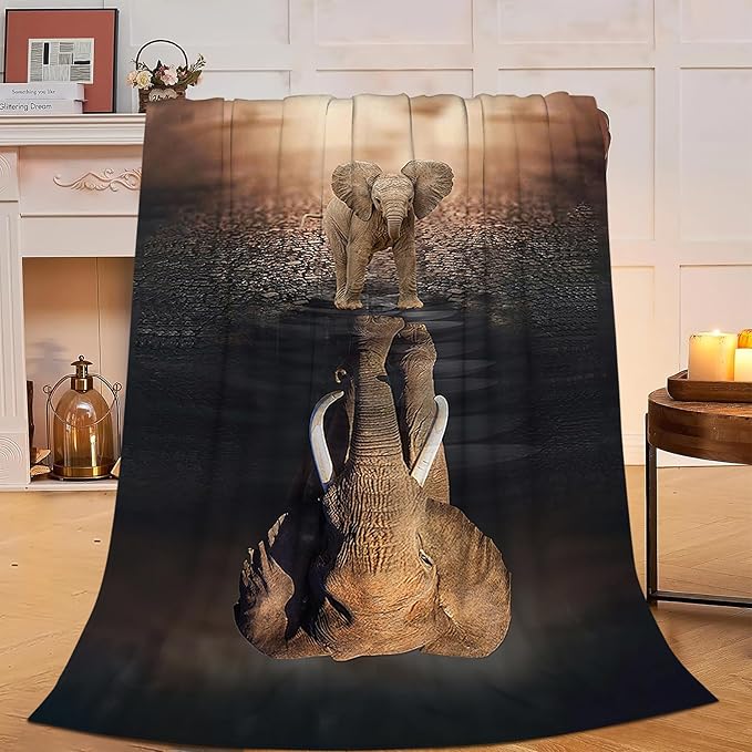 Wild Elephant Blanket Elephant Lovers Throw Blanket Super Soft Plush Lightweight Warm Fleece Flannel African Animals Decor Blanket Gifts for Girls Boys Women Men for Sofa Couch Bed 40"X50"
