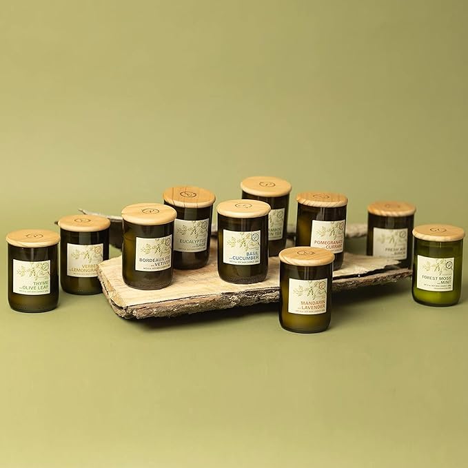 Paddywax Eco Collection Soy Wax Blend Candle in Glass Jar, Bamboo & Green Tea Scent, Green Vessel with Wood Lid, 8 oz