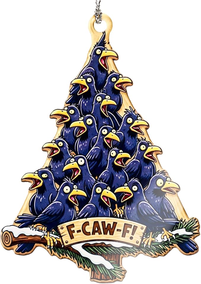 Funny Crow Ornament – F-Caw-F Christmas Tree Ornament – Hilarious Bird Ornament for Tree – Crow Lover Gift – Funny Farmhouse Ornament – White elephant gifts-Xmas Tree Funny Decoration