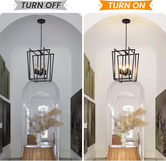WJShome 4-Light Black Chandelier: A Must-Have Farmhouse Dining Room Light Fixture! Enjoy Modern Ceiling Lantern Pendant Style with Adjustable Height for Kitchen Island & Entryway