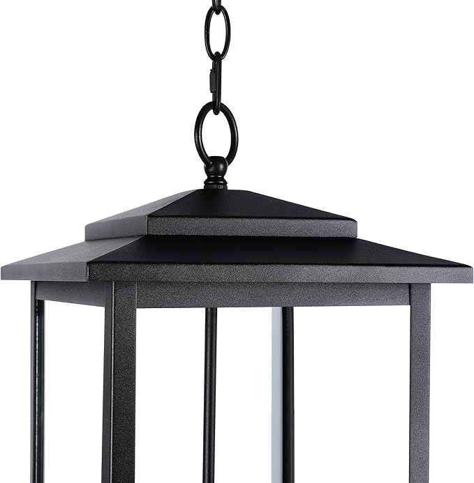 LamQee Large Outdoor Pendant Lights for Porch, 3-Lights Matte Black Outdoor Chandelier Lighting Fixture, Modern Exterior Ceiling Hanging Lantern with Glass, for Front Door Patio Gazebo Entryway Foyer