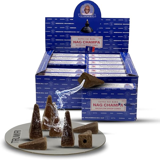 Nag Champa Backflow Incense Cones for Waterfall Aromatic Smoke Fountain Haze Falls and Mat Bundle - Pack of 12