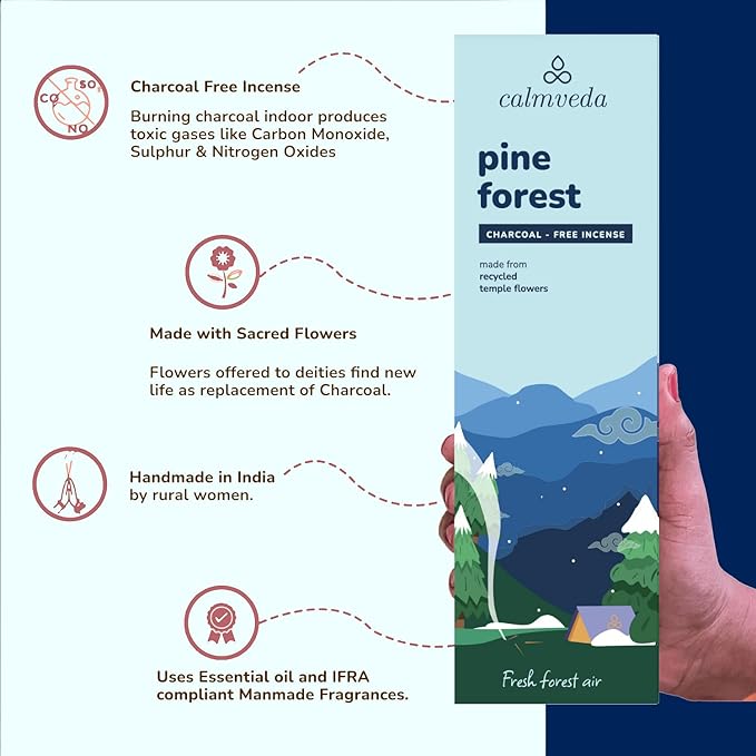 Pinon Pine Incense Sticks - (80+ Pine Scented Sticks for Christmas Tree) Charcoal Free Natural Incense Non Toxic | Aroma of Fresh Needles & Woody Bark, Perfect Christmas Inscents