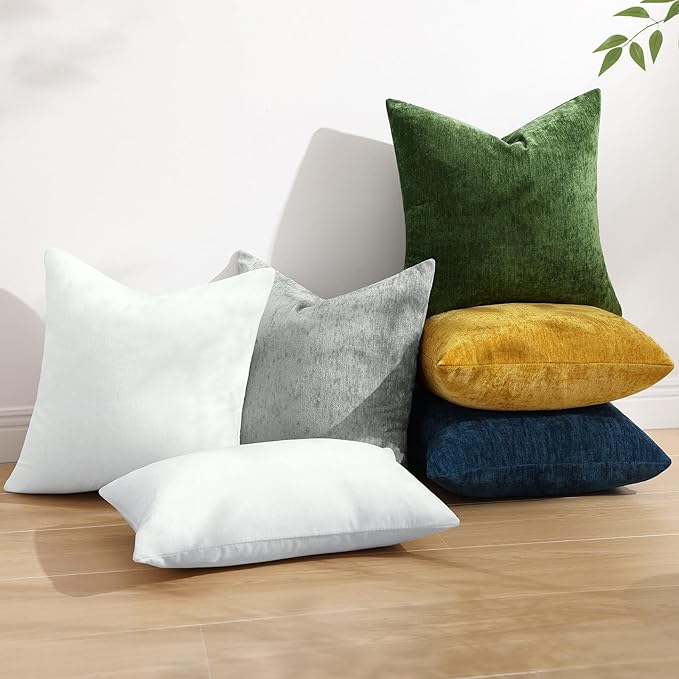 decorUhome Chenille Poseidon Christmas Throw Pillow Covers 16x16 Inch Set of 2, Decorative Soft Couch Pillow Covers Solid Dyed Accent Farmhouse Neutral Square Pillow Cases for Sofa