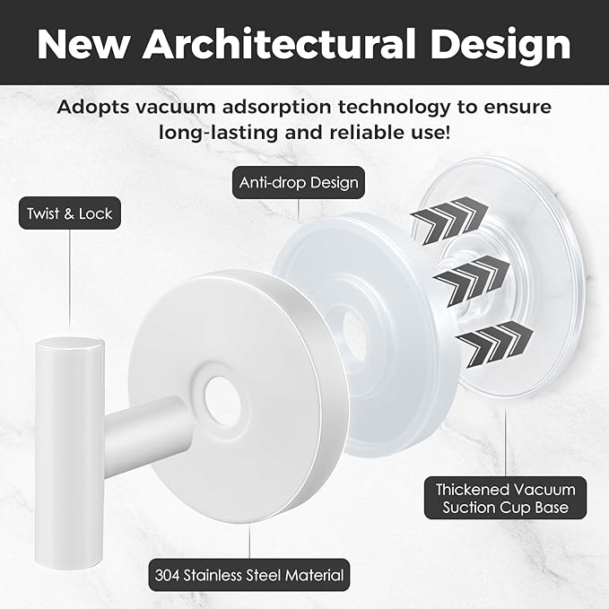 Shower Hooks for Inside Shower,No-Drill Removable&Reusable Towel Hooks for Bathroom,Heavy Duty Suction Cup Hooks for Glass Window,2 Packs(White)
