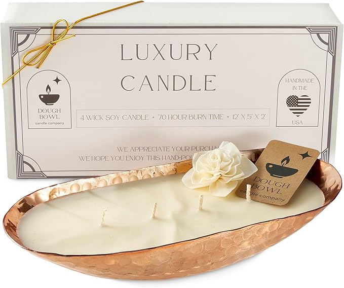 Dough Bowl Candle Co. Luxury Candle - Scented Luxury Candles for Home, 12x5x2 Inch Vessel for Women and Men, Fancy 4 Wick for All Occasions (Copper, Gardenia Tuberose)